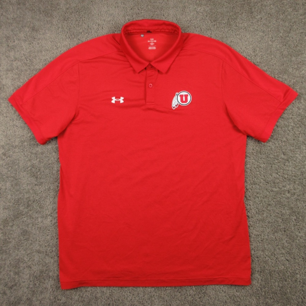Utah Utes Polo Shirt Mens XL Red Solid Under Armour Golf Performance Football